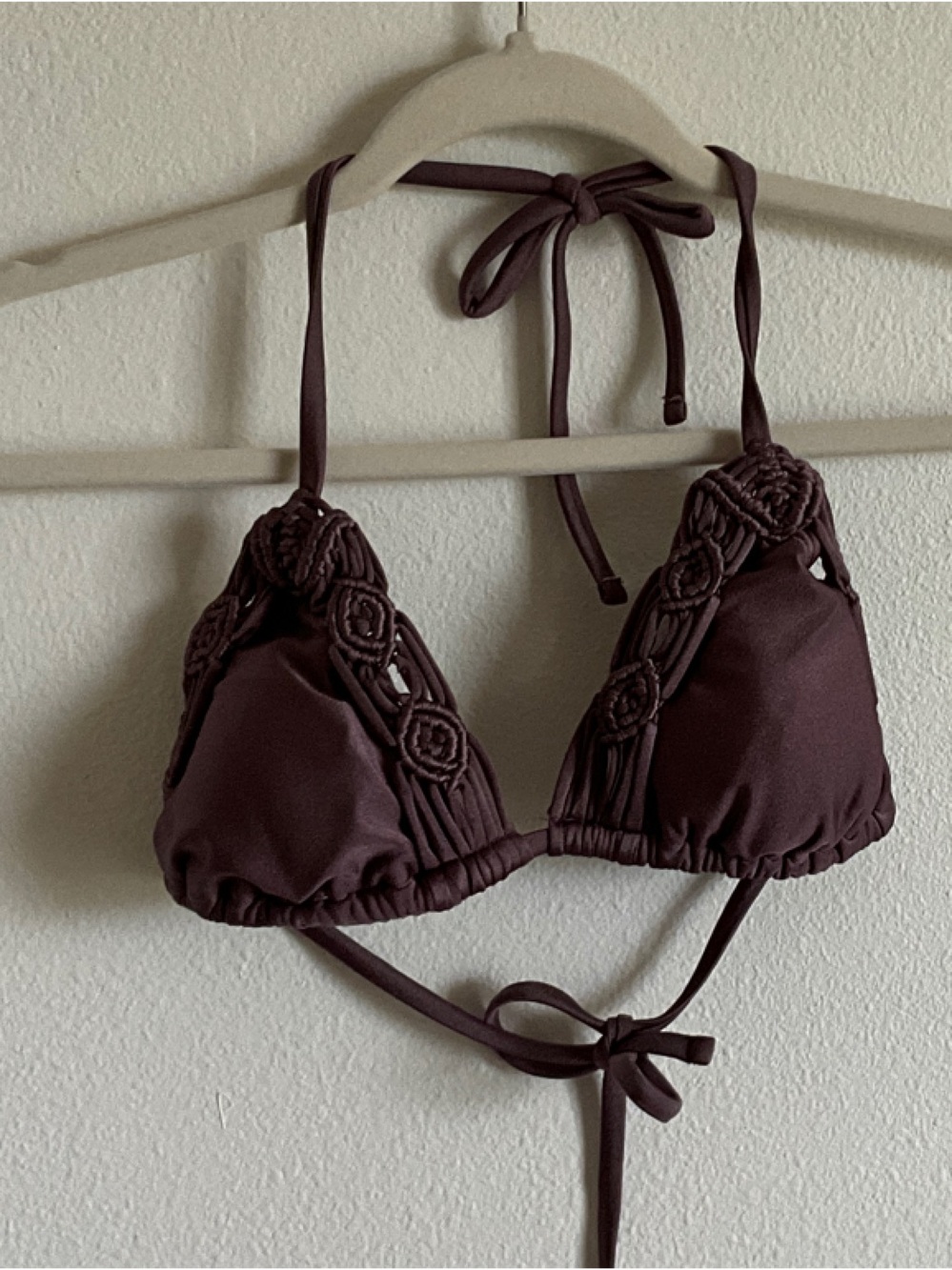 Xhilaration Dusty Plum Triangle Bikini Top with Braided Trim XS